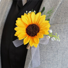 Künstliches Sonnenblumen-Armband- und Ansteckblumen-Set, Brautpaar-Hochzeitsblumen-Set