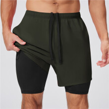 Herr 2-i-1 Löparshorts Snabbtorkande Gym- och Träningsshorts för Män med Telefonfickor Armégrön XXL