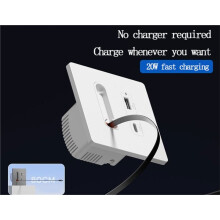 EU Universal Wall PD 20W USB A Socket Panel with Android Type-C Fast Charging Retractable Cable for Home B