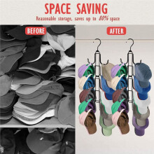 2Pack Hat Organizer for Closet, Foldable Caps Rack with 10 Rotatable Large Hooks, Holds to 40 Baseball Caps Metal