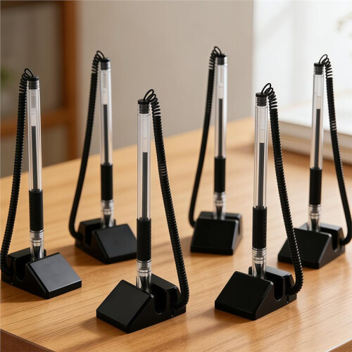 Pacote com 10 Canetas Antifurto com Base Adesiva e Corrente para Escritório, Hotel e Comércio.