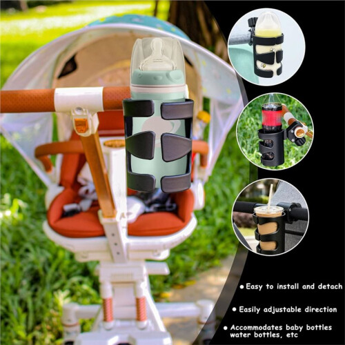 Set of 2 Stroller Cup Holders,Includes 2 Hooks,Universal, Adjustable, 360-Degree Rotation,for Strollers, and Wheelchairs 1
