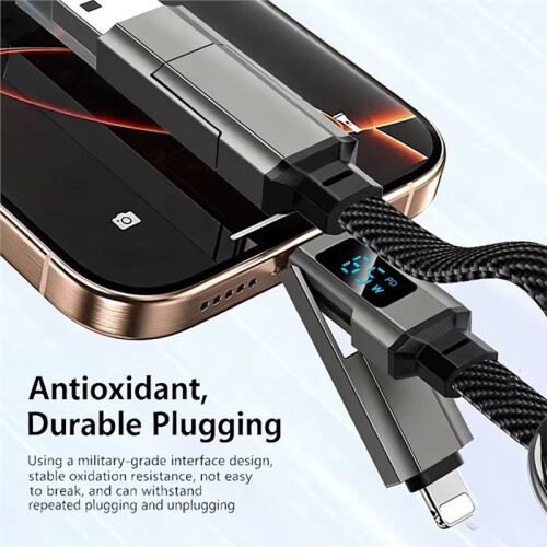 65W 4 in 1 Digital Display Fast Charging Keychain Data Cable Intelligent Digital Display Wire for Iphone17 for Android 2