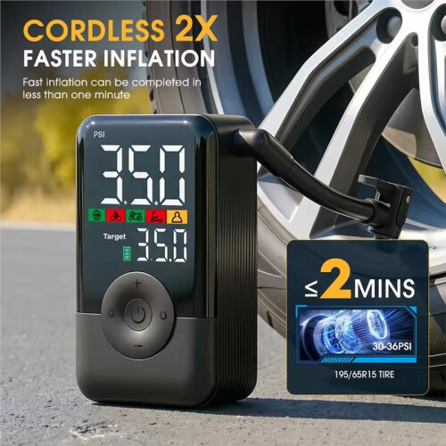 Gonfiatore per Pneumatici Digitale Portatile - Pompa Ad Aria Wireless e Ricaricabile per Moto, Biciclette e Uso Esterno 2