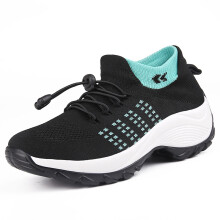 (1855 green, 40) Men Women New Fly Knit Slip On Thick Sole Breathable Sneakers