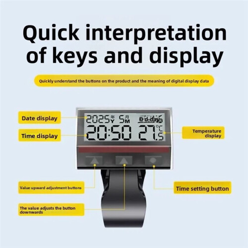 Motorcycle Ebike Solar Power Clock with Date Week Temperature LCD Backlit Display Waterproof Thermometer with Stand A 2