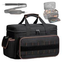 Sac à outils homme 43 cm avec bandoulière, multiples poches, tissu Oxford 900D, noir, organiseur pour mécaniciens, élect