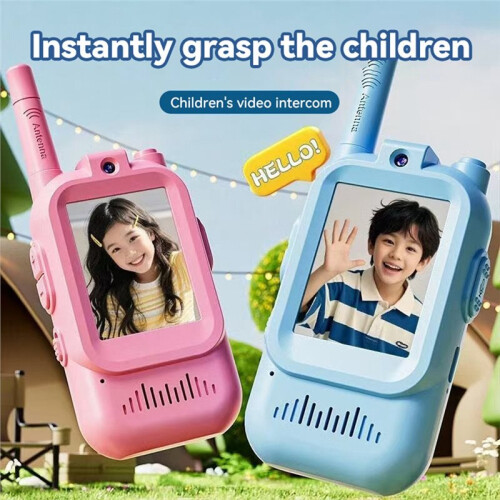 Walkie Talkies de Vídeo para Crianças 2 Pacotes, 2.0 Polegadas IPS Câmera Dupla com Compartilhamento de Fotos & Chat de Voz, Recarregável de Longo 1