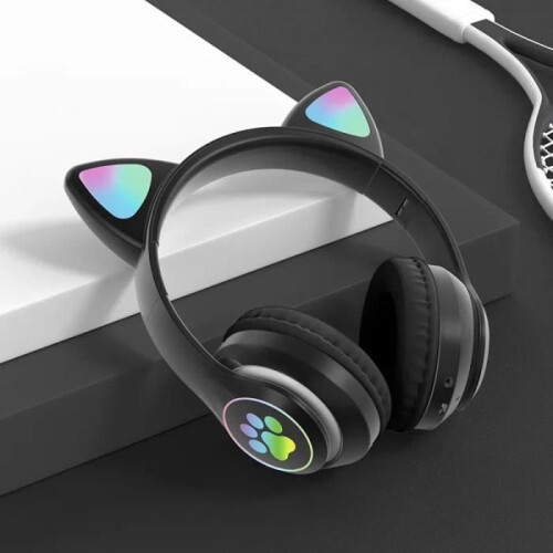 Wireless Foldable LED Headset with Built-In Microphone, Black, Rechargeable for Gaming and Calls 1