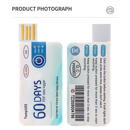 TempU05 1pcs Temperature Data Logger 60 Day Single Use Temperature Analyzer PDF Report USB Temperature Logger 2