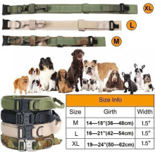Collar táctico ajustable para perros, color caqui XL, de nailon resistente con asa y hebilla metálicas, para perros grandes.