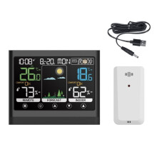 Digital Weather Clock with Touch Screen Technology for Indoor Outdoor Temperature Humidity Range Monitoring Function