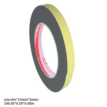 (5m*15mm*2mm.) 3pcs Black EVA Foam Tape, Single-Sided, Air Conditioner Sealing, Strong Cushioning, Construction Joint, Door and Window