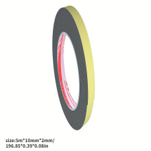 (5m*10mm*2mm) 3pcs Black EVA Foam Tape, Single-Sided, Air Conditioner Sealing, Strong Cushioning, Construction Joint, Door and Window