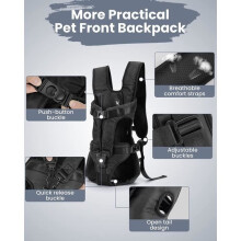 Mochila transportadora negra para perros pequeños, ideal para viajes. Bolsa transpirable para transportar mascotas con correas ajustables.