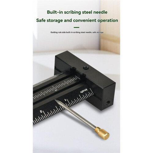 T-Shaped Double  Marking Ruler+Steel Needle/Parallel/Vertical Marking Ruler Hole Scribe Marking Mark Ruler Inch 2