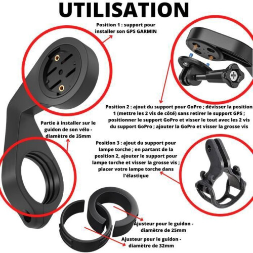 Βάση στήριξης για GPS, συμβατή με Edge 1040/1030/1000/830/820/800/530/520, μαύρη, για ποδήλατο δρό 1