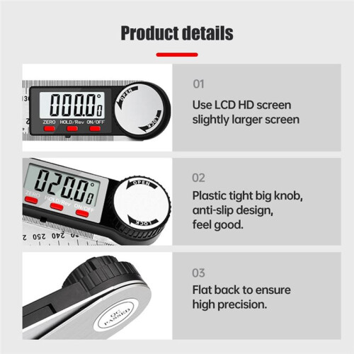 Digital Display Angle Ruler,2-In-1 Precision Ruler & Digital Angle Finder Protractor, (Stainless Steel-300MM) 2