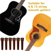 6Pcs Rosewood Guitar Bridge Pins with Abalone Dot Inlays, Slotted String Pegs for Acoustic Guitar