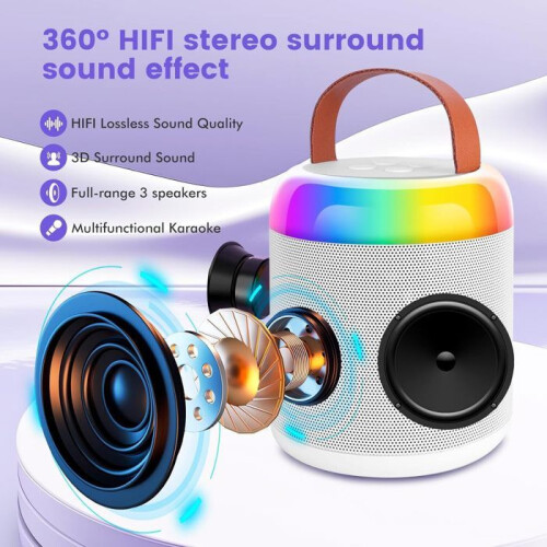 Microfono karaoke wireless per bambini con 2 microfoni, luci LED, effetti sonori variabili e altoparlante Bluetooth portatile 1