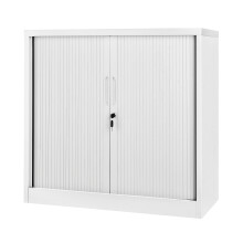 White 90cm Tambour Storage Cabinet Office Cupboard Rolling Sliding Door