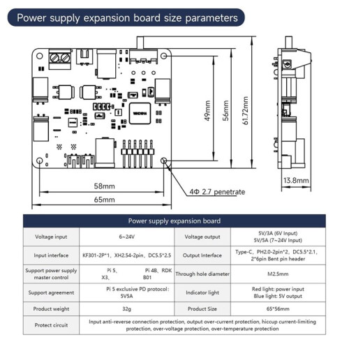 For Raspberry Pi 5 Power Supply Expansion Board with Various Power Input Output Interface for Jetson  STM32 Robot 2