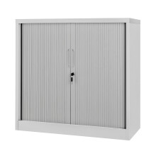 Grey 90cm Tambour Storage Cabinet Office Cupboard Rolling Sliding Door