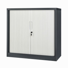 Tambour Storage Cabinet Office Cupboard Rolling Sliding Door Grey White