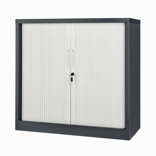 Tambour Storage Cabinet Office Cupboard Rolling Sliding Door Grey White