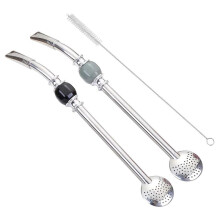 2 Pcs Yerba Mate Stainless Steel Straws- Bombilla for Mate Gourd Drinking Removable Filter, with Cleaning Brush