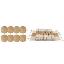 8sets Straw Meal Mat, Round and Rectangular Mats, Bohemian Style Decoration for Rural Farmhouse, Kitchen Heat-Resistant