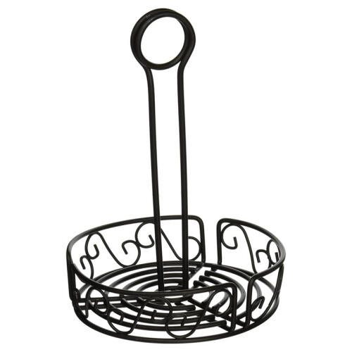 Kitchen Round Wire Condiment Storage Rack, Black Metal Organizer for Restaurant Tables