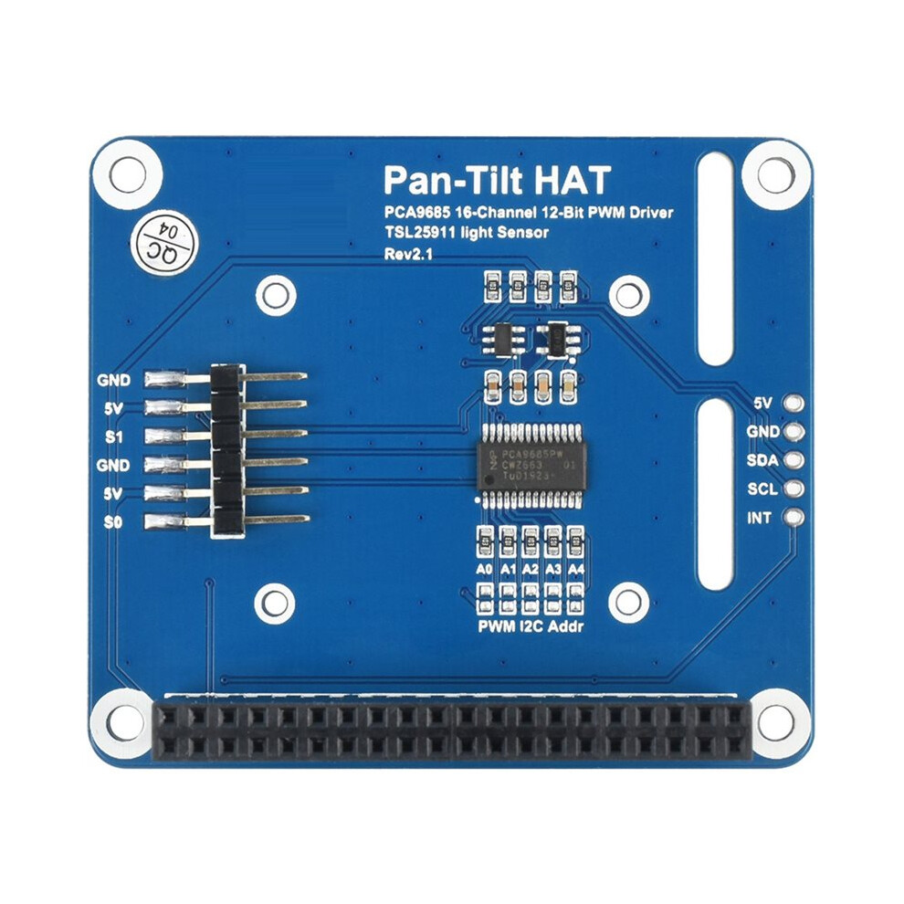2-Dof Pan-Tilt Hat For Raspberry Pi Intensity Sensing I2c Interface Pca9685 Pwm Chip Tsl2581 Light 4711852888871