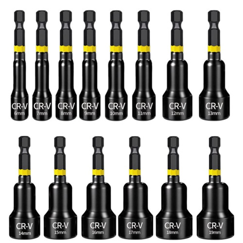 Powerful Magnetic Hex Socket Set 6 to 19 mm with Hex Shank Disassembly and Installation Tool