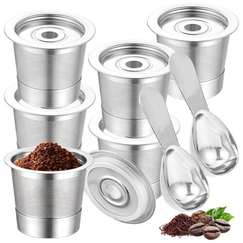 Confezione da 6 Capsule di Caffè Riutilizzabili  per Macchine da Caffè per  PB051 e CFP101/PB041 con 2 Misurini per Macchine da Caffè per