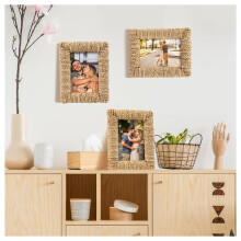 Lot de 2 Cadres Photo en Rotin, Cadres Photo Bohèmes 4x6 et 5x7, Style Ferme, Faits Main, pour Accrocher au Mur ou Poser sur une Table