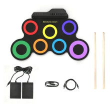 Draagbare Elektrische Drumset met 7 Pads, Hoofdtelefoonaansluiting, Pedalen, Drumstokken, Muziekinstrumenten, Oefenpad, Drumkit