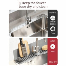 Fast Self-Draining Silicone Faucet Draining Pad 24 Inch Non-Slip Water Draining Mat Easy Clean Foldable White