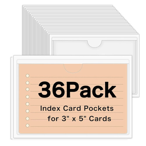 Pacote com 36 Unidades de Suportes Adesivos para Cartões de Índice de 3 Polegadas X 5 Polegadas, Etiquetas Plásticas Transparentes para Organizar