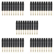 Gold Plating 50Pcs Plug Mono Professional 2 Pole 6.35 mm 6.5mm Stereo Jack Plug Neutrik 6.35mm Jack Black