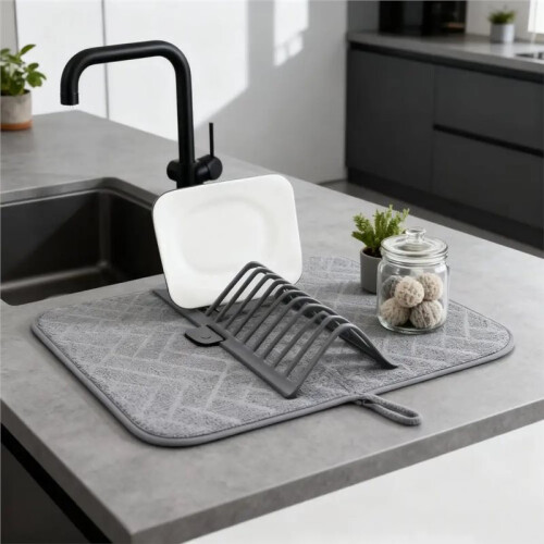 Super Absorbent Dish Drying Mat with Stackable Shelf for Efficient Kitchen Organization 2
