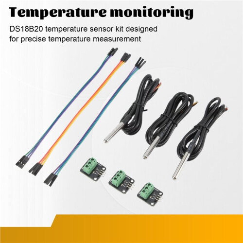 3Set DS18B20 Temperature Sensor Kit Waterproof Digital Sensor 100CM Cable Stainless Steel Probe and Module Adapter Board 2