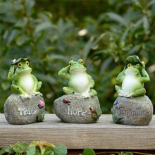 PCS Garden Frog Statue Decoration, Frogs Sitting on Stone Sculptures Indoor Outdoor Glue@Z9749