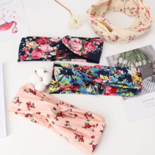 4 Pieces Women's Boho Headband Vintage Flower Print Hair Band Cross Knotted Elastic Hair Band Accessory