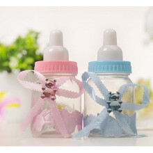 Lot de 24 boîtes à dragées avec ruban, mini biberon, ourson en strass, coffret cadeau, boîte à bonbons pour baptême, bleu