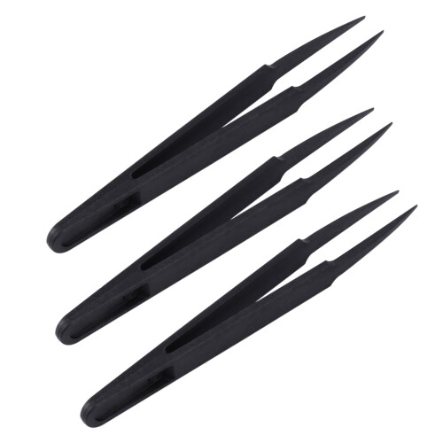 3 Pcs Black Plastic Electronic Pointy Tip Anti-static Tweezers 1