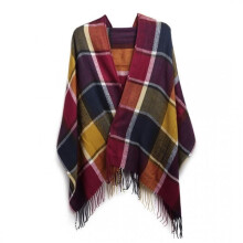 Women's Checkered Scarf, Soft Winter Shawl, Warm Long Scarf with Vintage Multicolored Checkered Pattern, Purple