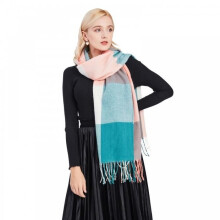 Women's Checkered Scarf, Soft Winter Shawl, Warm Long Scarf with Vintage Multicolor Green Check Pattern
