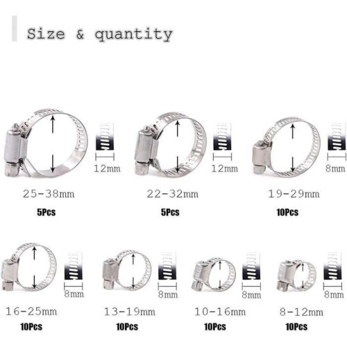 Hose clamps - DASINKO - 60 pieces - Stainless steel - Adjustable - Rustproof 1