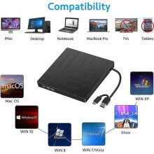 Ulkoinen CD/DVD-asema, ulkoinen USB 3.0- ja Type-C-liitännällä varustettu DVD/CD-poltin, jossa SD/TF-kortinlukija ja USB-portti, 7-in-1